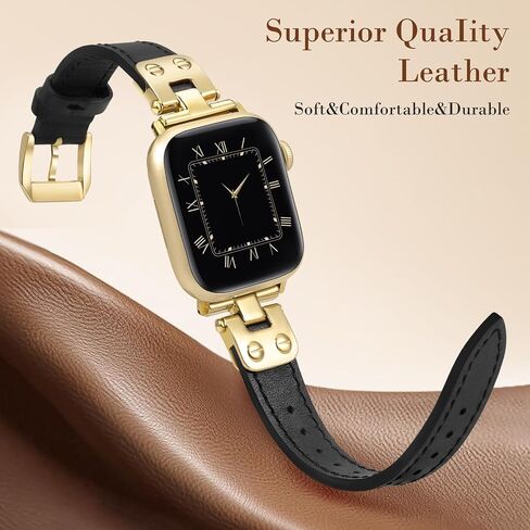 Minyee Slim Leather Band متوافق مع نطاقات Apple Watch 38/41/41/42/44/45/46/49 ملم ، حزام جلدي ناعم رفيع مع المصمم لسلسلة IWATCH 10/9/SE/8/7/6/6/5/2/2/1 in Kuwait