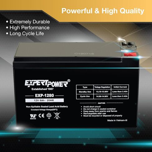ExpertPower® 12V 8AH محكم المحتملة حمض البطارية (SLA) بديل للبطارية للنسخ الاحتياطي APC ES 550VA الاحتياطية PRO 1300/1500 LIFTMASTER CSL-24VDC SLIDER GATE OPENE-F2 Terminals- 2 Pack in Saudi Arabia
