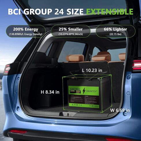 12.8v 100ah Group 24 LifePo4 بطارية مع Bluetooth ، وبطارية ليثيوم دورة عميقة ، ومدمج في 100A BMS مع حماية منخفضة الإيقاع ، ودورات كحد أقصى. in Saudi Arabia