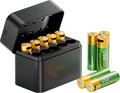 10 Rechargeable AA Batteries with Charger - 1.5v aa Batteries, Lithium Batteries aa Rechargeable.10 Count and Charger (Pack of 1). USB Type-C Port.2400mWh High Capacity AA Lithium Batteries in Saudi Arabia