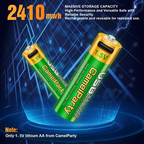 10 Rechargeable AA Batteries with Charger - 1.5v aa Batteries, Lithium Batteries aa Rechargeable.10 Count and Charger (Pack of 1). USB Type-C Port.2400mWh High Capacity AA Lithium Batteries in Saudi Arabia