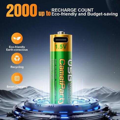10 Rechargeable AA Batteries with Charger - 1.5v aa Batteries, Lithium Batteries aa Rechargeable.10 Count and Charger (Pack of 1). USB Type-C Port.2400mWh High Capacity AA Lithium Batteries in Saudi Arabia