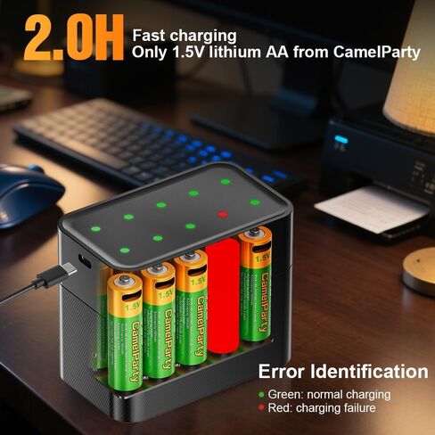 10 Rechargeable AA Batteries with Charger - 1.5v aa Batteries, Lithium Batteries aa Rechargeable.10 Count and Charger (Pack of 1). USB Type-C Port.2400mWh High Capacity AA Lithium Batteries in Saudi Arabia