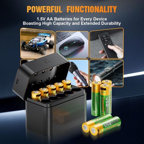 10 Rechargeable AA Batteries with Charger - 1.5v aa Batteries, Lithium Batteries aa Rechargeable.10 Count and Charger (Pack of 1). USB Type-C Port.2400mWh High Capacity AA Lithium Batteries in Saudi Arabia