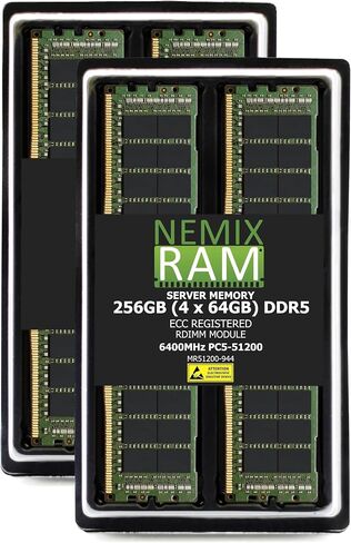 NEMIX RAM 256GB (8X32GB) DDR5 6400MHZ PC5-51200 CL52 2Rx8 1.1V 288-PIN ECC RDIMM Registered Server Memory KIT Compatible with Supermicro X14SBI-F in Saudi Arabia