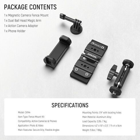 NEEWER Magnetic Phone Fence Mount with Shade Compatible with iPhone Mevo Start GoPro Insta360 DJI Pocket Radar Gamechanger, Baseball Tennis Games Streaming Video Recording Mounting Accessories, CA145 in Saudi Arabia