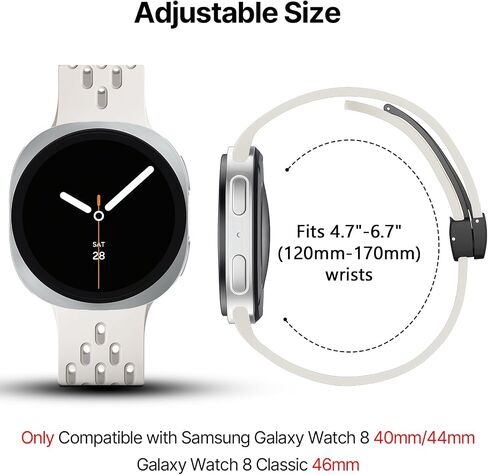 Sport Bands Compatible with Samsung Galaxy Watch 8 40mm 44mm/Galaxy Watch 8 Classic 46mm,No Gap Soft Silicone Strap with Magnetic Buckle for Men Women in Kuwait