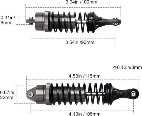 AllinRC 4PCS Aluminum Front & Rear RC Shocks for 1/10 RC Truck Traxxas Slash 2WD/4x4 Shocks Rustler 4X4 Shocks Stampede 4X4 Shocks Hoss 4X4 Replace 5862 (Gray) in Saudi Arabia