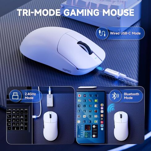 Attack Shark X8 PRO 8K Wireless Gaming Mouse,PAW3395PRO 40K DPI Sensor,Tri-Mode Broadcom BK52820 Chip,Superlight Ergonomic Mouse for Large Hands,Cloud-Based Software,for Win/Mac(White) in Kuwait