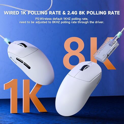 Attack Shark X8 PRO 8K Wireless Gaming Mouse,PAW3395PRO 40K DPI Sensor,Tri-Mode Broadcom BK52820 Chip,Superlight Ergonomic Mouse for Large Hands,Cloud-Based Software,for Win/Mac(White) in Kuwait
