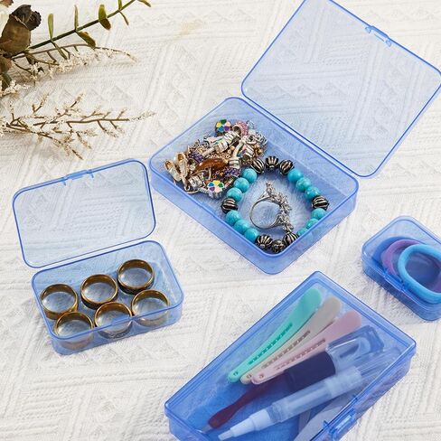 Thintinick 24 Pack Rectangular Plastic Storage Containers Box with Hinged Lid for Beads and Other Small Craft Items, Mixed Sizes (Blue) in Kuwait