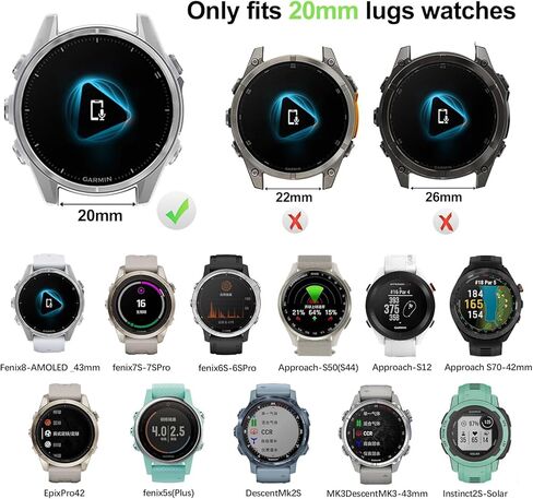 نايلون نطاقات مراقبة سريعة التوافق مع Garmin Fenix ​​8 43mm/7S Pro/7S/6S Pro/6S/5S/5S Plus ، خطاف رياضة قابلة للضبط للذنب 20 ملم للمعدل لسلسلة حلقة S70 42mm ملحق in Kuwait