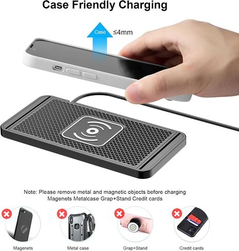 Wireless Car Charger Pad 15W Fast Wireless Cell Phone Charging Pad - Non-Slip Wireless Charging Pad with 40" Cable for iPhone 16 15 14 13 12 Series - Samsung Galaxy S24 Ultra S23 S22 (Type-C) in Saudi Arabia