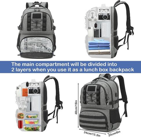Laptop Lunch Backpack for Men, 40L Large Capacity Waterproof Insulated Cooler Backpack with USB and Lunch Box Compartment, RFID Laptop Work Backpack for Work, Travel, Picnic in Saudi Arabia