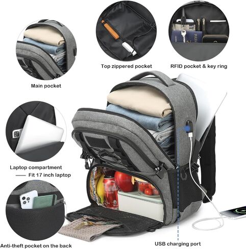 Laptop Lunch Backpack for Men, 40L Large Capacity Waterproof Insulated Cooler Backpack with USB and Lunch Box Compartment, RFID Laptop Work Backpack for Work, Travel, Picnic in Saudi Arabia