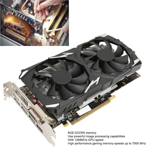Zunate RX 580 Desktop Graphics Card, RX 580 8GB GDDR5 256bit PC Gaming Video Card, 1244MHz Core, 16 x PCI Express 3.0,HDMI,DVI, 8K Computer RX580 8GB Graphics Card with Fan in Saudi Arabia