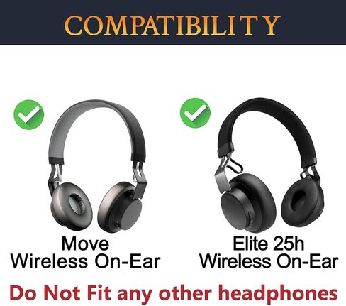 Soulwit 70mm أسماء الأذن بديل لـ Jabra Move/Elite 25h Wireless On-Ear ، وسائد منصات الأذن مع جلد البروتين الناعم ، وعزل الضوضاء عالي الكثافة-أسود-أسود in Kuwait