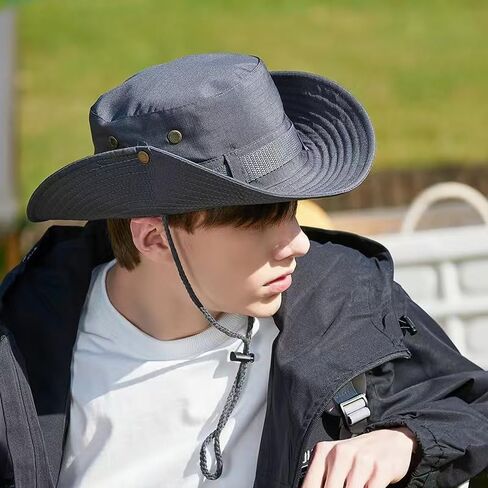 Unisex Wide Brim Sun Hat UPF 50+ Bucket Hat Hiking Fishing Outdoor Summer Safari UV Protection Hat Gray in Saudi Arabia