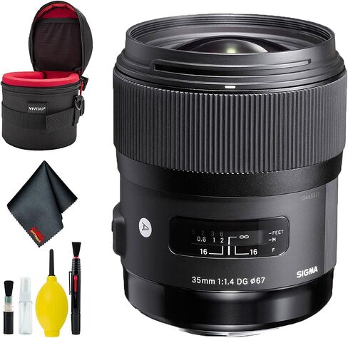 Sigma 35mm F/1.4 DG HSM Art Lens for Nikon F Mount (USA) Deluxe Bundle مع علبة عدسة مبطن و 6 Camera Cleaning Kit in Saudi Arabia