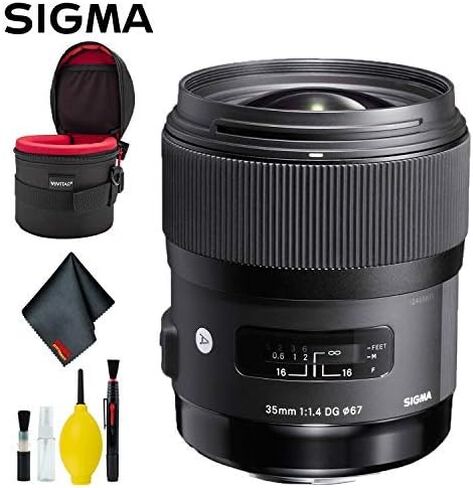 Sigma 35mm F/1.4 DG HSM Art Lens for Nikon F Mount (USA) Deluxe Bundle مع علبة عدسة مبطن و 6 Camera Cleaning Kit in Saudi Arabia