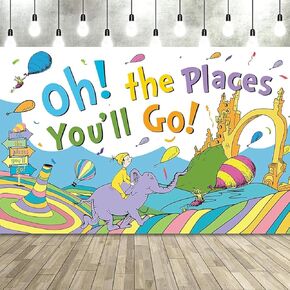 Banner Backdrop for Oh The Places You'll Go with 70.8''X43.3'',Large Party Decorations Photography Background for Kindergarten Preschool Graduation Supplies in Kuwait
