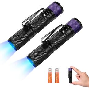 Kunhe Mini UV المصباح 365nm Light Light 2Pack mini aa بطارية الأشعة فوق البنفسجية LED Blacklight Woods مصباح كاشف محمول قوي للبول الأليف الجاف. in Kuwait