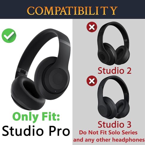Soulwit Top+غطاء رأس أسفل السفلي لـ Beats Studio Pro Noise Closeing Headones ، Presection HeadStrap Pad Part - Black in Saudi Arabia