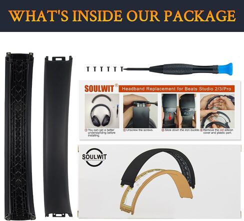 Soulwit Top+غطاء رأس أسفل السفلي لـ Beats Studio Pro Noise Closeing Headones ، Presection HeadStrap Pad Part - Black in Saudi Arabia