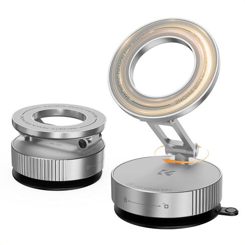 K&F Concept Magnetic Phone Holder for Car, 360° Rotatable, Foldable & Adjustable Magnetic Car Mount, Vacuum Magnetic Phone Holder Compatible with iPhone and Other Cellphones (Silver) in Saudi Arabia