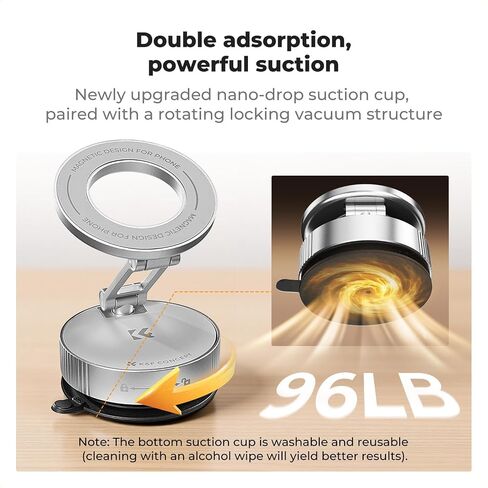 K&F Concept Magnetic Phone Holder for Car, 360° Rotatable, Foldable & Adjustable Magnetic Car Mount, Vacuum Magnetic Phone Holder Compatible with iPhone and Other Cellphones (Silver) in Saudi Arabia