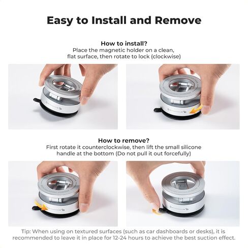 K&F Concept Magnetic Phone Holder for Car, 360° Rotatable, Foldable & Adjustable Magnetic Car Mount, Vacuum Magnetic Phone Holder Compatible with iPhone and Other Cellphones (Silver) in Saudi Arabia