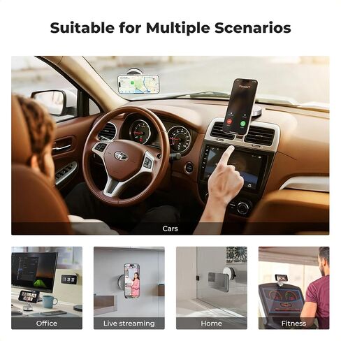 K&F Concept Magnetic Phone Holder for Car, 360° Rotatable, Foldable & Adjustable Magnetic Car Mount, Vacuum Magnetic Phone Holder Compatible with iPhone and Other Cellphones (Silver) in Saudi Arabia