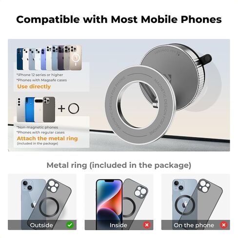 K&F Concept Magnetic Phone Holder for Car, 360° Rotatable, Foldable & Adjustable Magnetic Car Mount, Vacuum Magnetic Phone Holder Compatible with iPhone and Other Cellphones (Silver) in Saudi Arabia