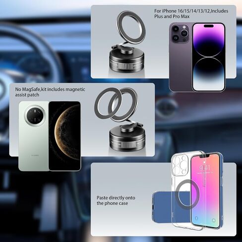 حامل هاتف السيارة لـ Magsafe مع مغناطيس 2800GF - 360 درجة قابلة للتعديل لجميع أجهزة iPhone ، ومعظم السيارات - استخدام متعدد السطح (الزجاج/المرآة/البلاستيك/المعدن) - ألياف الكربون والأسود in Kuwait