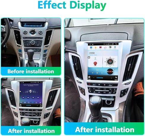 Car Radio for Cadillac CTS 2007/2008/2009/2010/2011/2012 Android Stereo Tesla Style 8 Core 4G+64G Built-in Wireless Carplay/Android Auto Free AHD Camera (Black) in Kuwait