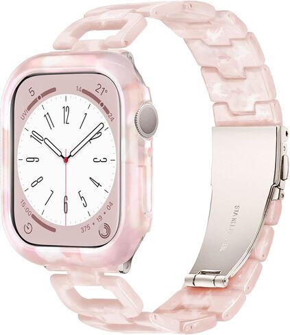 Light Apple Watch Band -D-shaped Design Resin iWatch Bands Starlight, Apple Watch Bands for Women, Compatible with Apple Watch Ultra 2 1 Series 9 Series 8 7 SE 6(Tortoise Stone Flower,41mm/40mm/38mm) in Kuwait