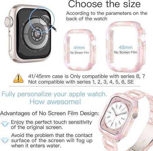 Light Apple Watch Band -D-shaped Design Resin iWatch Bands Starlight, Apple Watch Bands for Women, Compatible with Apple Watch Ultra 2 1 Series 9 Series 8 7 SE 6(Tortoise Stone Flower,41mm/40mm/38mm) in Kuwait