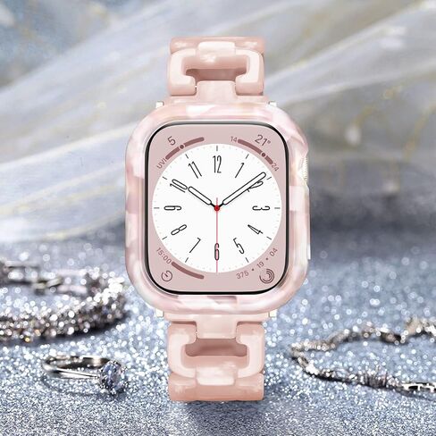 Light Apple Watch Band -D-shaped Design Resin iWatch Bands Starlight, Apple Watch Bands for Women, Compatible with Apple Watch Ultra 2 1 Series 9 Series 8 7 SE 6(Tortoise Stone Flower,41mm/40mm/38mm) in Kuwait