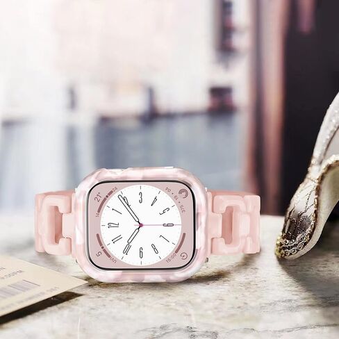 Light Apple Watch Band -D-shaped Design Resin iWatch Bands Starlight, Apple Watch Bands for Women, Compatible with Apple Watch Ultra 2 1 Series 9 Series 8 7 SE 6(Tortoise Stone Flower,41mm/40mm/38mm) in Kuwait