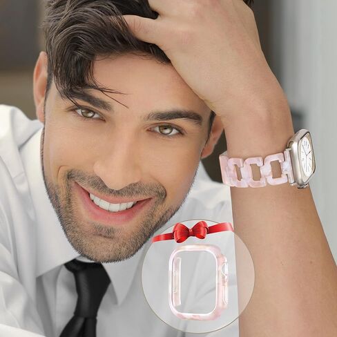 Light Apple Watch Band -D-shaped Design Resin iWatch Bands Starlight, Apple Watch Bands for Women, Compatible with Apple Watch Ultra 2 1 Series 9 Series 8 7 SE 6(Tortoise Stone Flower,41mm/40mm/38mm) in Kuwait