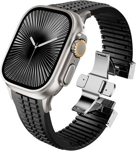 Sport Band for Apple Watch Ultra 3 2 Band 49mm 46mm 45mm 44mm , Men Rugged Silicone Rubber Waterproof Strap with Metal 316L Stainless Steel Connector & Folding Clasp for iWatch Series 11 10 9 8 7 6 5 4 SE 3 2 1 in Saudi Arabia