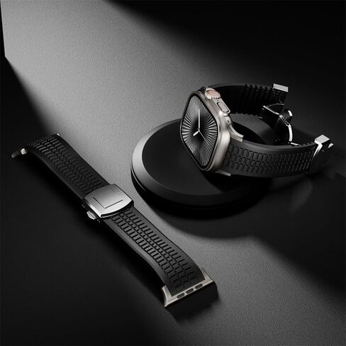 Sport Band for Apple Watch Ultra 3 2 Band 49mm 46mm 45mm 44mm , Men Rugged Silicone Rubber Waterproof Strap with Metal 316L Stainless Steel Connector & Folding Clasp for iWatch Series 11 10 9 8 7 6 5 4 SE 3 2 1 in Saudi Arabia
