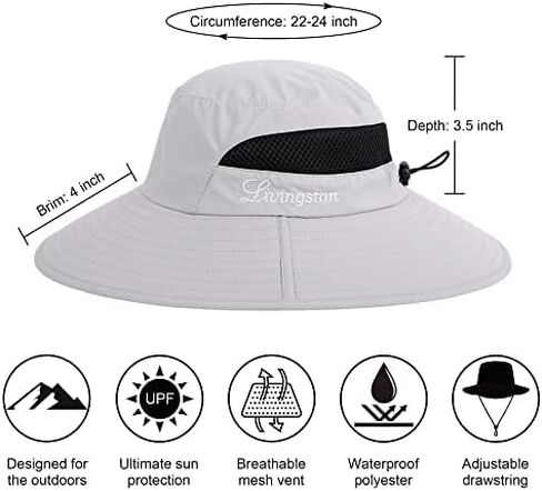 Livingston Sun Hats for Men Wide Brim Bucket Hat for Fishing Hiking Garden Safari Camping in Kuwait