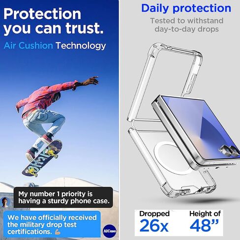 AICASE لـ Samsung Galaxy Z Flip 5 Clear Case ، متوافق مع Magsafe شفافة الحماية المقاومة للهاتف المغناطيسي المقاوم لـ Galaxy Z Flip 5g (2023) -clear in Kuwait
