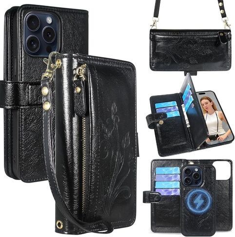 Lacass for iPhone 15 Pro 6.1 حالة محفظة Crossbody قابلة للفصل ، متوافقة مع شحن Magsafe اللاسلكي ، [حماية المسح الضوئي للبطاقات] ، سستة من الجلد المغناطيسي (Green Green) in Saudi Arabia