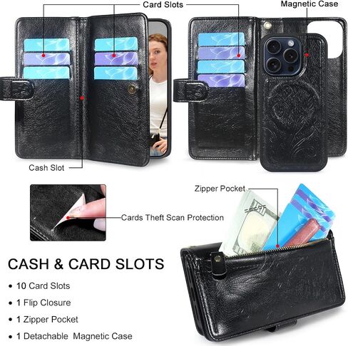 Lacass for iPhone 15 Pro 6.1 حالة محفظة Crossbody قابلة للفصل ، متوافقة مع شحن Magsafe اللاسلكي ، [حماية المسح الضوئي للبطاقات] ، سستة من الجلد المغناطيسي (Green Green) in Saudi Arabia