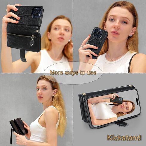 Lacass for iPhone 15 Pro 6.1 حالة محفظة Crossbody قابلة للفصل ، متوافقة مع شحن Magsafe اللاسلكي ، [حماية المسح الضوئي للبطاقات] ، سستة من الجلد المغناطيسي (Green Green) in Saudi Arabia