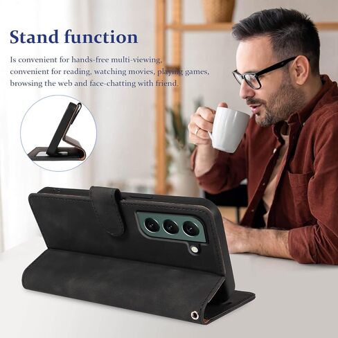 for Galaxy S22 Case Wallet, RFID Blocking 4 Card Slots Holder, Wrist Strap, Shockproof Protective, Stand Soft PU Leather Folio Flip Cover for Samsung S22 Case 6.1 inch (Black) in Kuwait