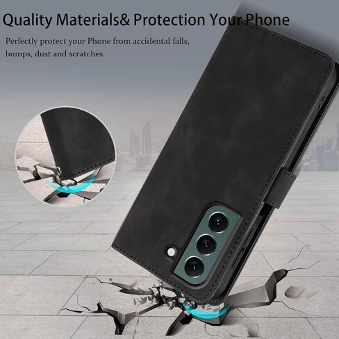for Galaxy S22 Case Wallet, RFID Blocking 4 Card Slots Holder, Wrist Strap, Shockproof Protective, Stand Soft PU Leather Folio Flip Cover for Samsung S22 Case 6.1 inch (Black) in Kuwait