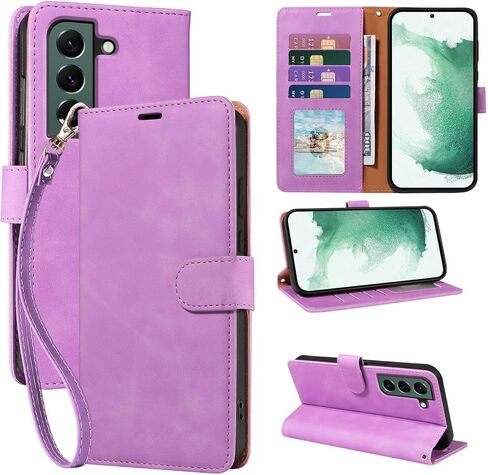 for Galaxy S22 Case Wallet, RFID Blocking 4 Card Slots Holder, Wrist Strap, Shockproof Protective, Stand Soft PU Leather Folio Flip Cover for Samsung S22 Case 6.1 inch (Black) in Kuwait